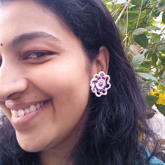 floral scalloped stud earrings for women