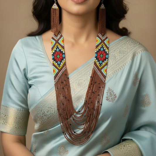 Abja brown beadloom necklace set