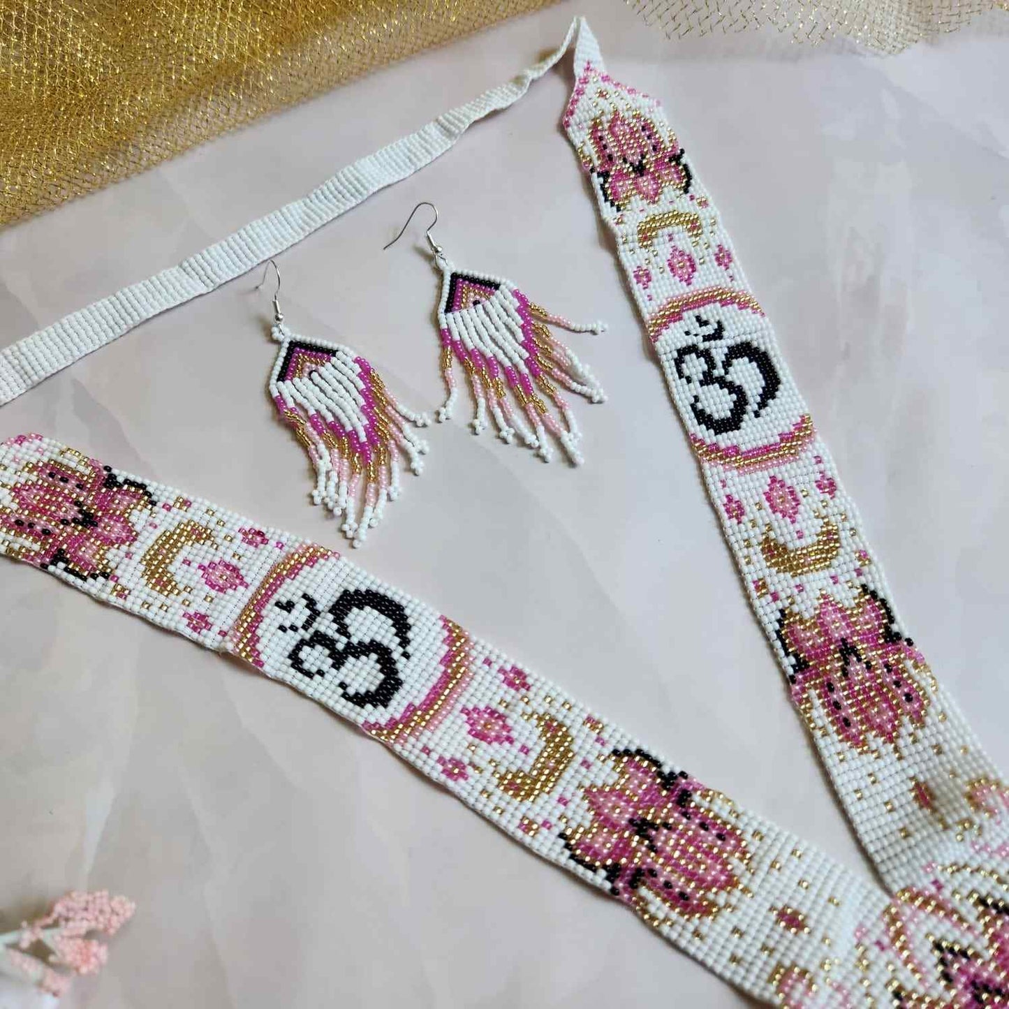 bead necklace set lotus necklace om necklace spiritual design daily wear necklace for office