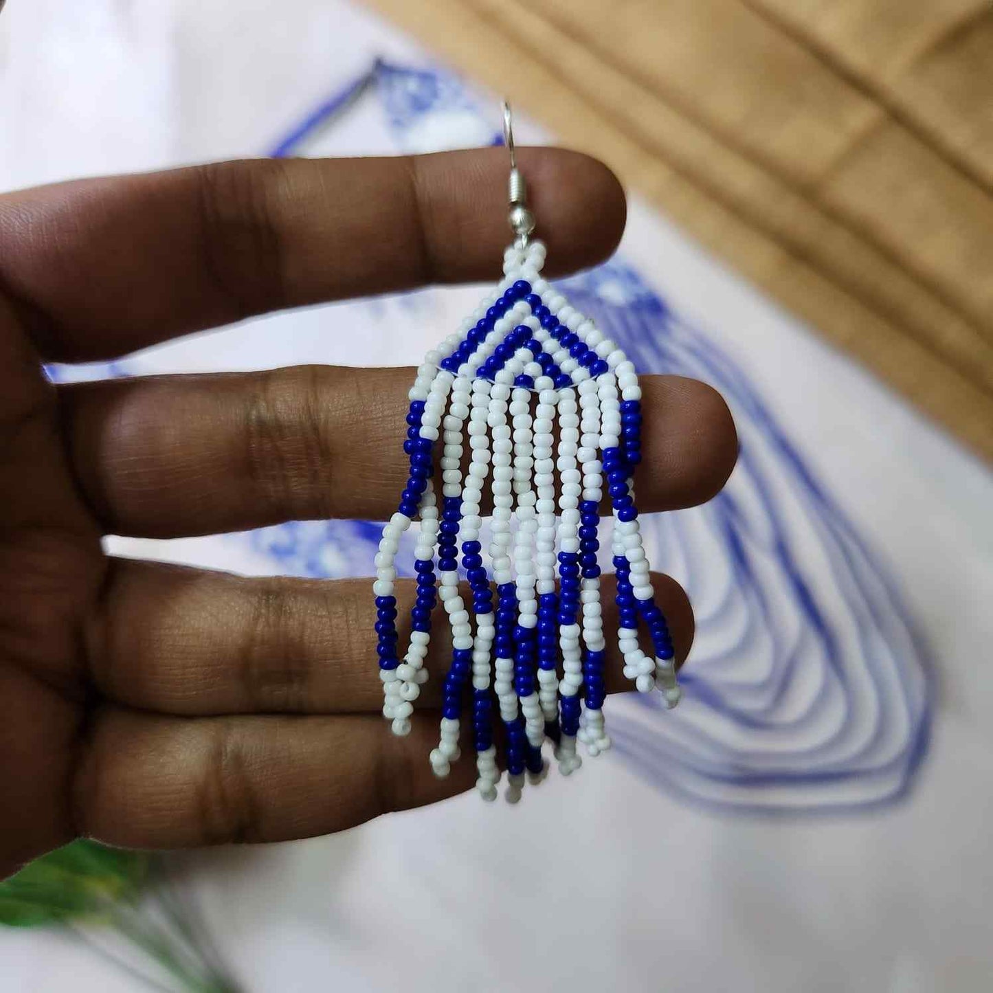 blue floral necklace layered bead necklace for party dangler earrings for office wear haldi wedding wear necklace set