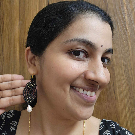 pearl earrings black gold earrings dailywear earrings for office dangler earrings pearl drops bead earrings