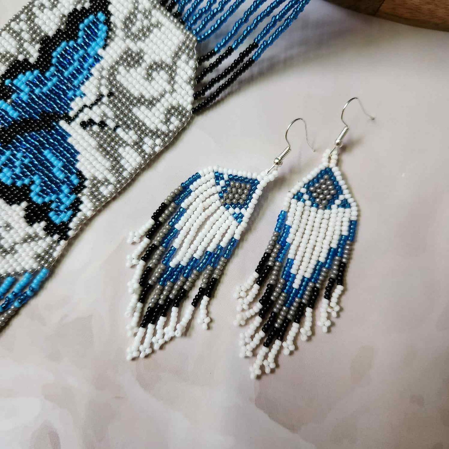 blue butterfly bead necklace set layered necklace butterfly pattern native american design necklace for office wear party wear wedding haldi mehndi sangeet jewellery