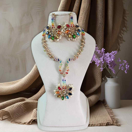 rainbow coloured jewellery necklace set stone necklace crystal jewellery pearl necklace statement earrings