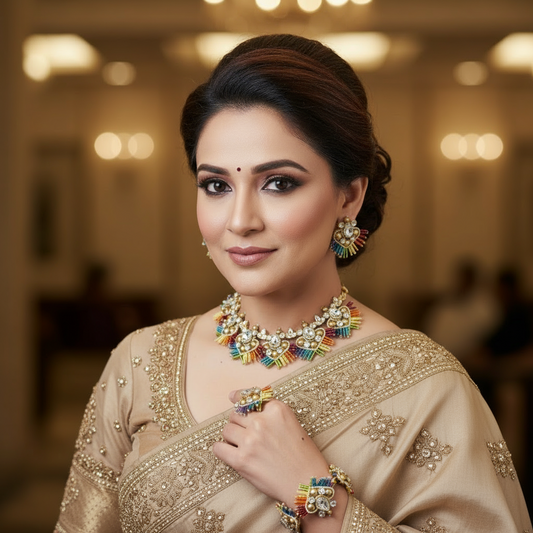 Champa rainbow white stone macrame necklace set