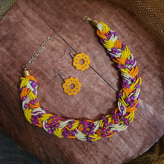 floral necklace bead jewellery short necklace daisy flower motif partywear necklace floral earrings