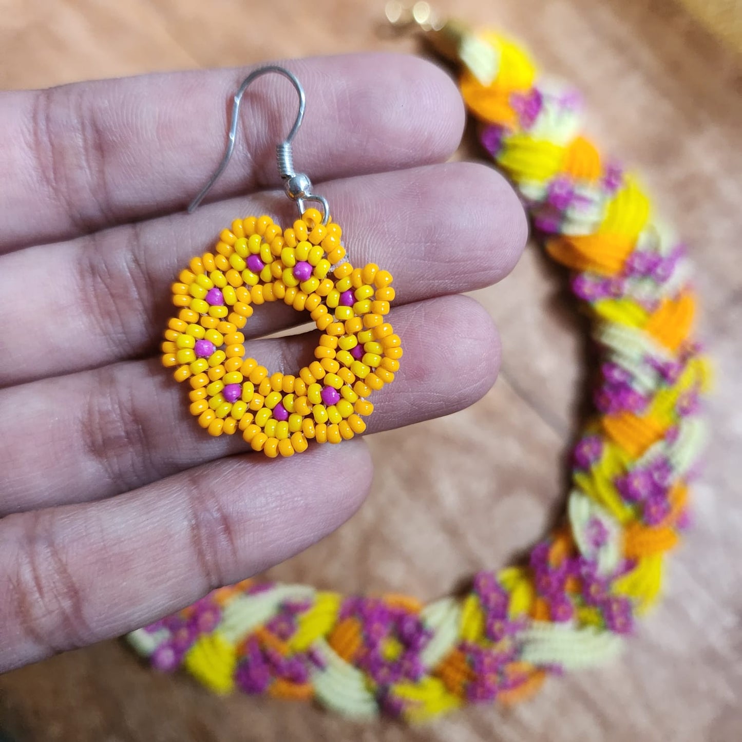 floral necklace bead jewellery short necklace daisy flower motif partywear necklace floral earrings