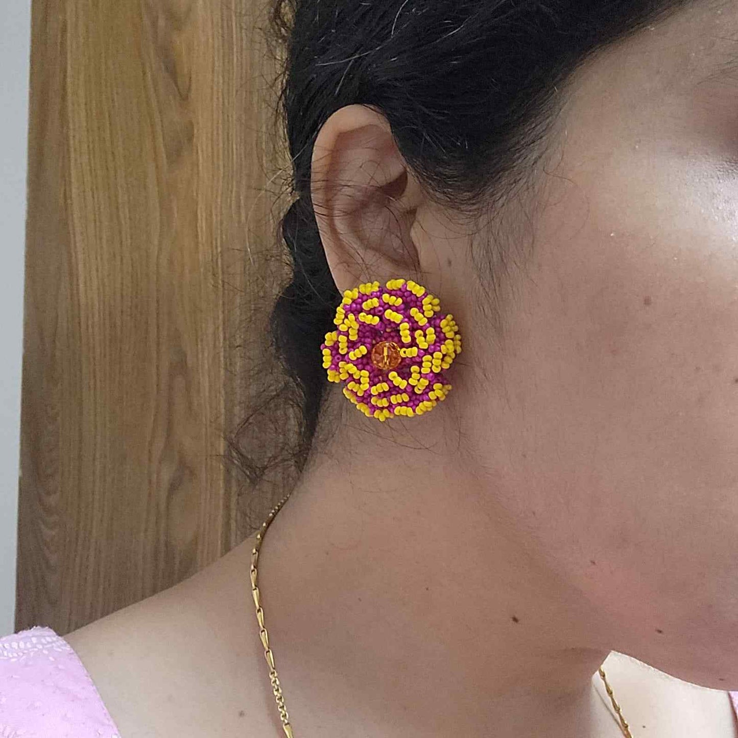 bridal jewellery floral necklace stud earrings haathphool maang tikka haldi necklace set wedding jewellery pink yellow jewellery for haldi mehendi sangeet shaadi