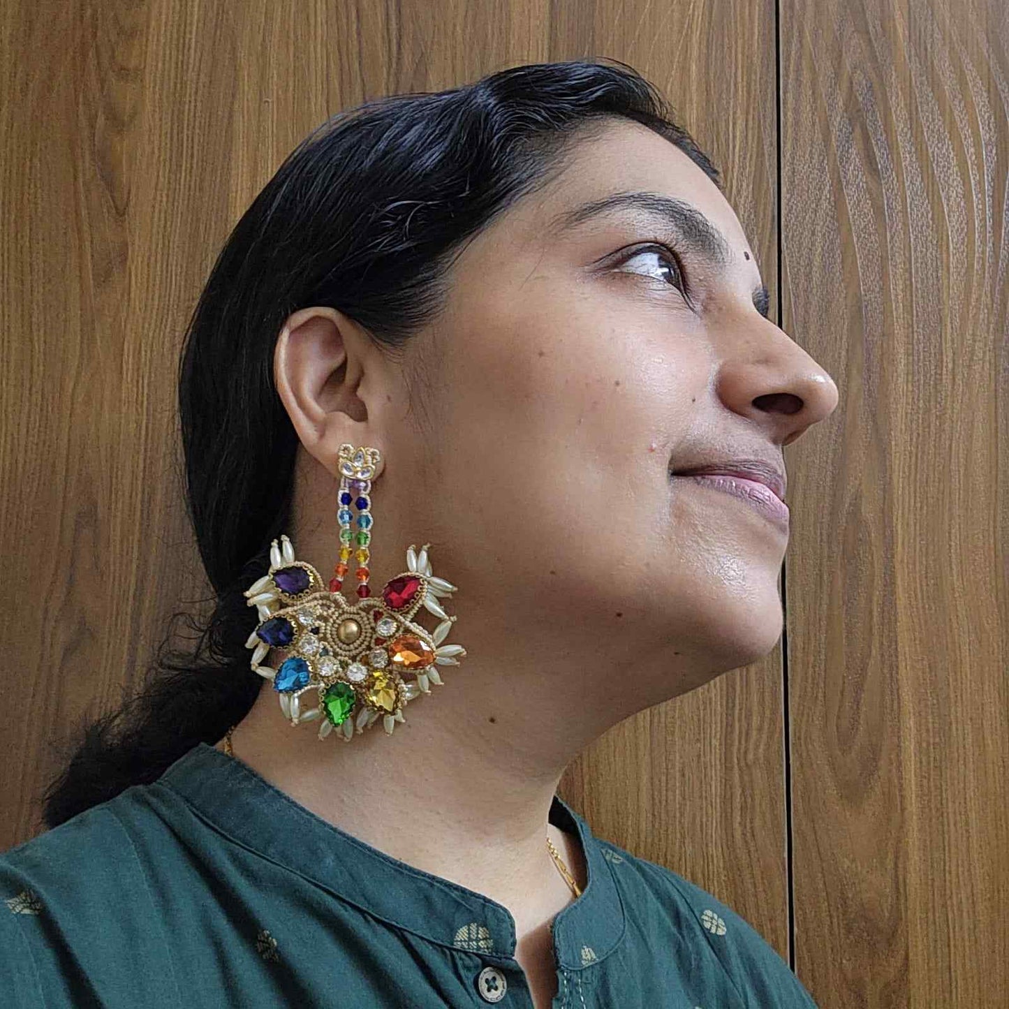rainbow coloured jewellery necklace set stone necklace crystal jewellery pearl necklace statement earrings