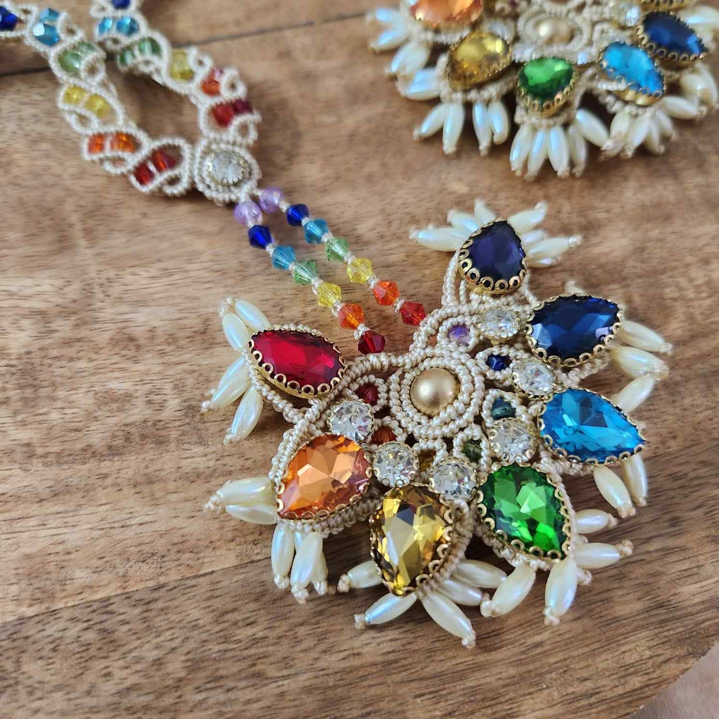 rainbow coloured jewellery necklace set stone necklace crystal jewellery pearl necklace statement earrings