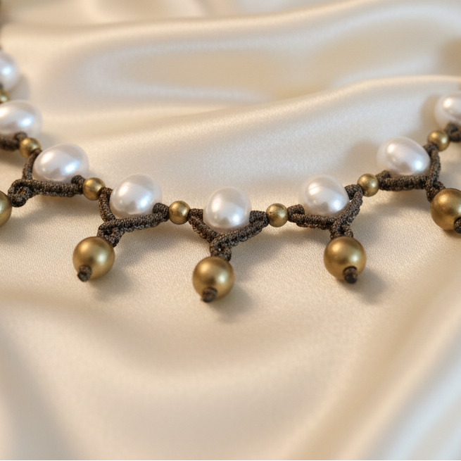 Dipta pearl macrame necklace set