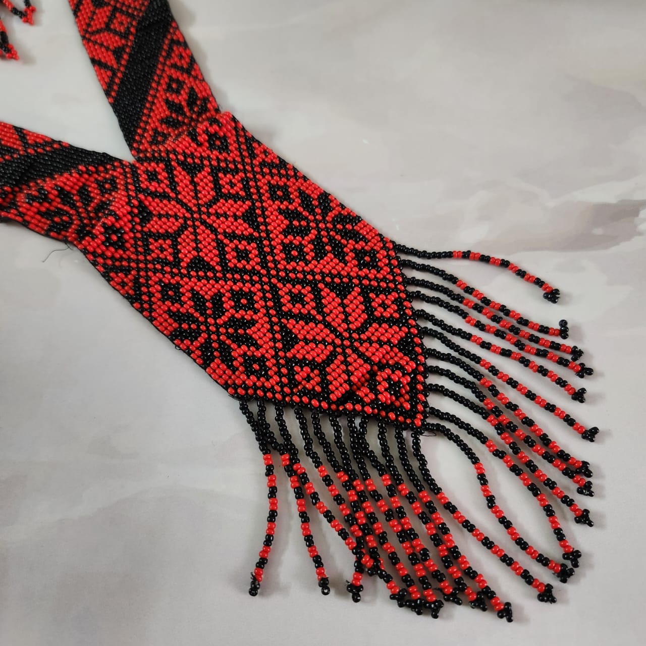 red black bead necklace geometric design jewellery dangler earrings partywear necklace set for office and daily wear