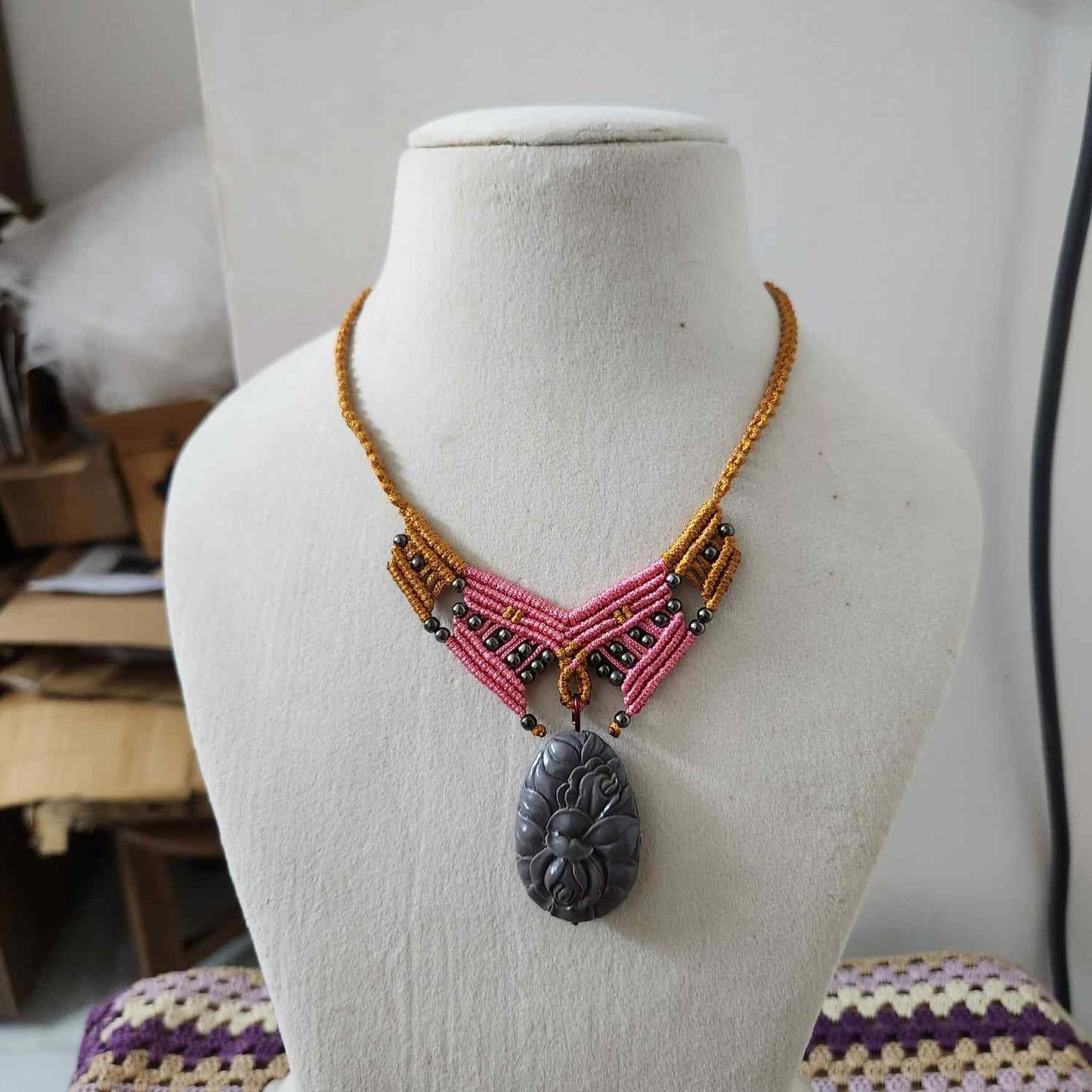Gulabi macrame statement necklace