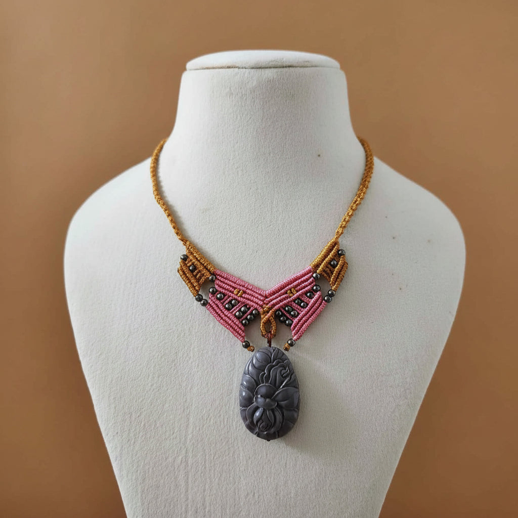 Gulabi macrame statement necklace