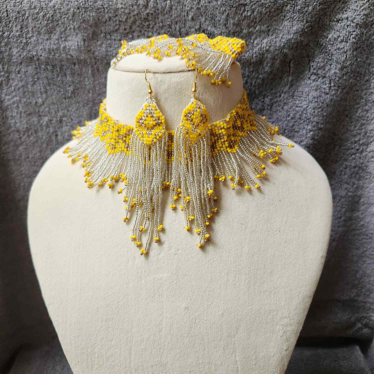 diamond design yellow necklace bead choker haldi sangeet mehndi necklace set wedding jewellery