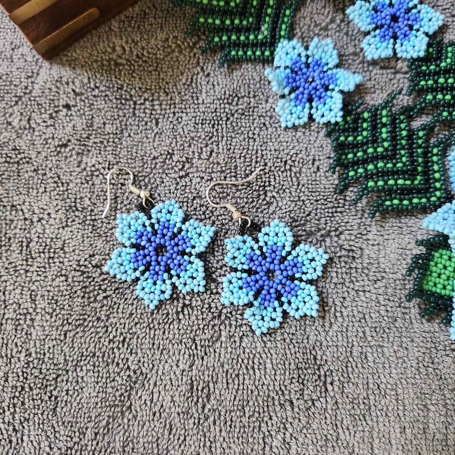 bead necklace flower necklace 3D necklace leaf green leaves haldi necklace set flower earrings blue necklace