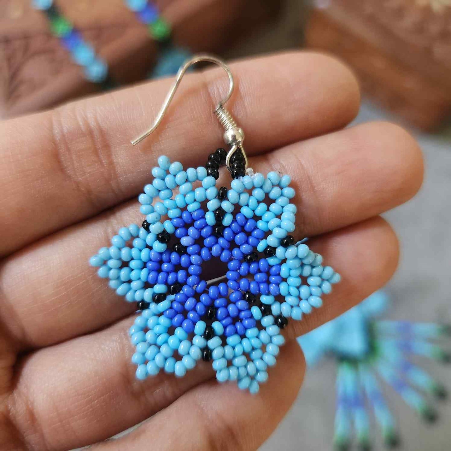 bead necklace flower necklace 3D necklace leaf green leaves haldi necklace set flower earrings blue necklace