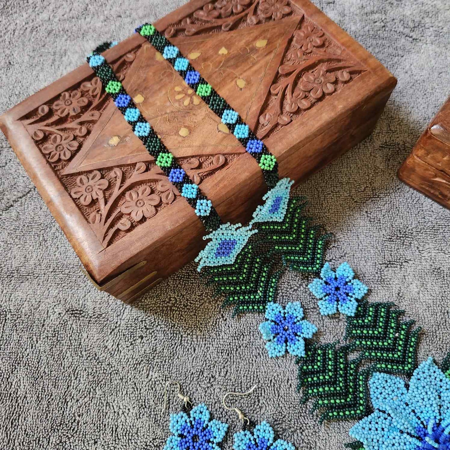 bead necklace flower necklace 3D necklace leaf green leaves haldi necklace set flower earrings blue necklace