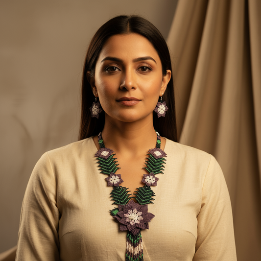 Haritha mauve floral bead necklace set