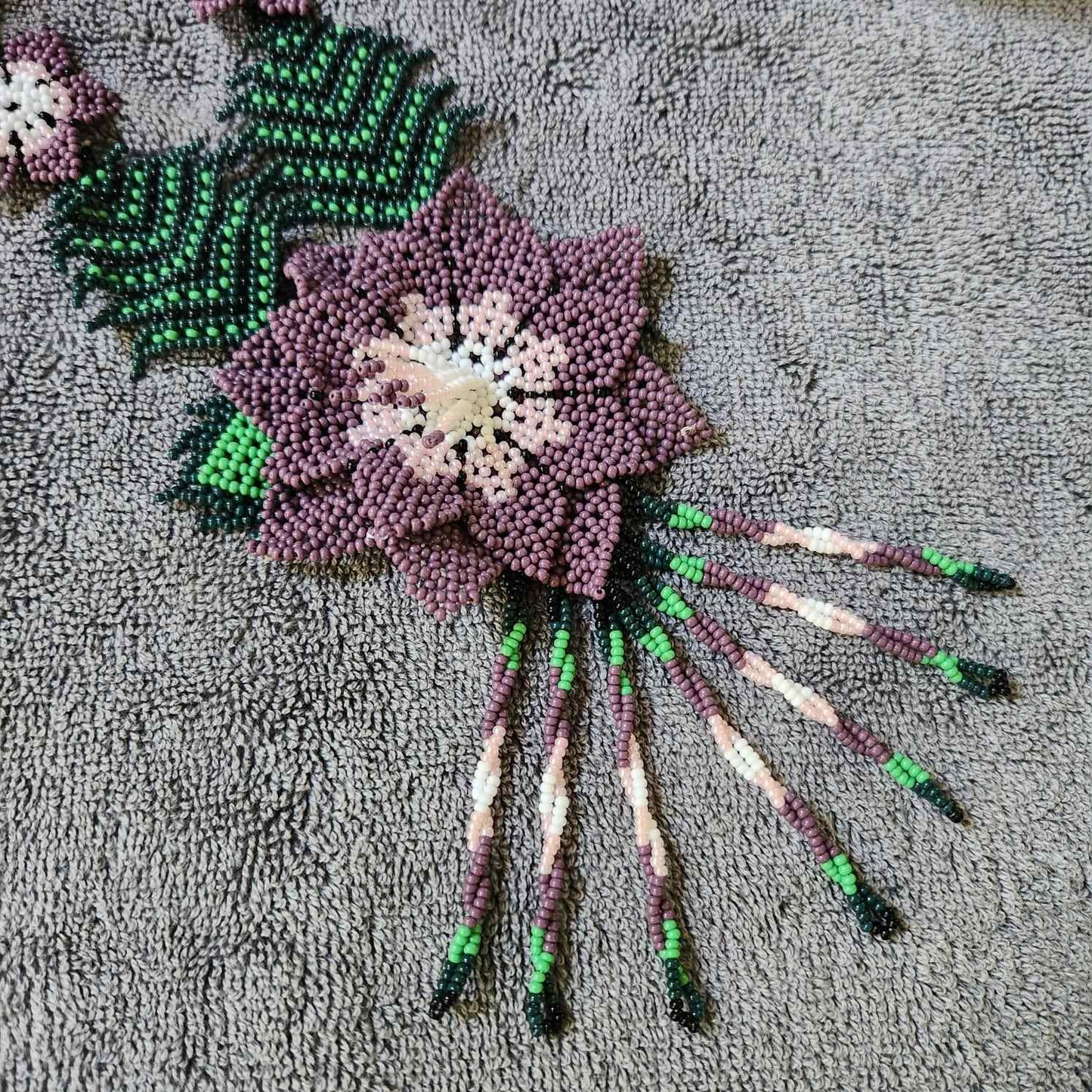 bead necklace flower necklace 3D necklace leaf green leaves haldi necklace set flower earrings white necklace mauve purple flower