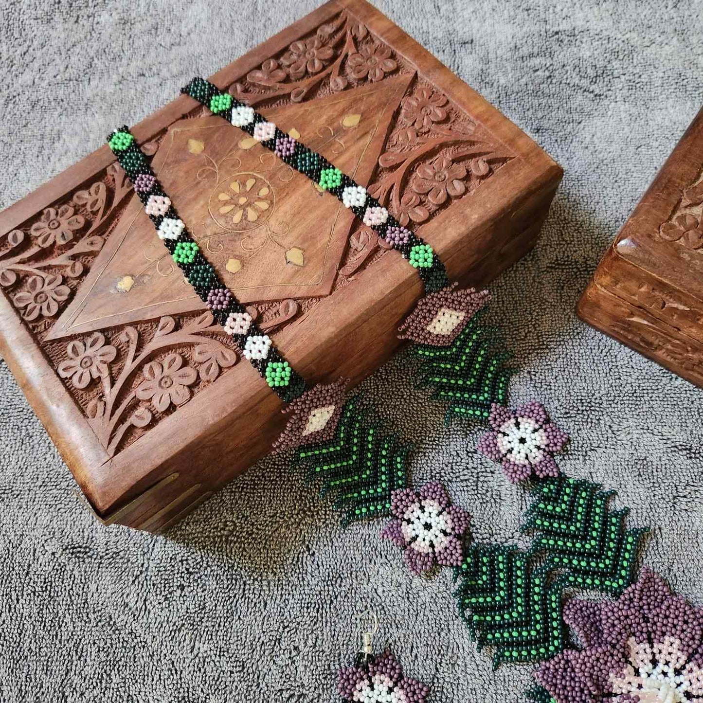 bead necklace flower necklace 3D necklace leaf green leaves haldi necklace set flower earrings white necklace mauve purple flower