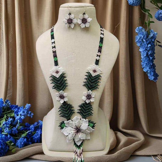 bead necklace flower necklace 3D necklace leaf green leaves haldi necklace set flower earrings white necklace