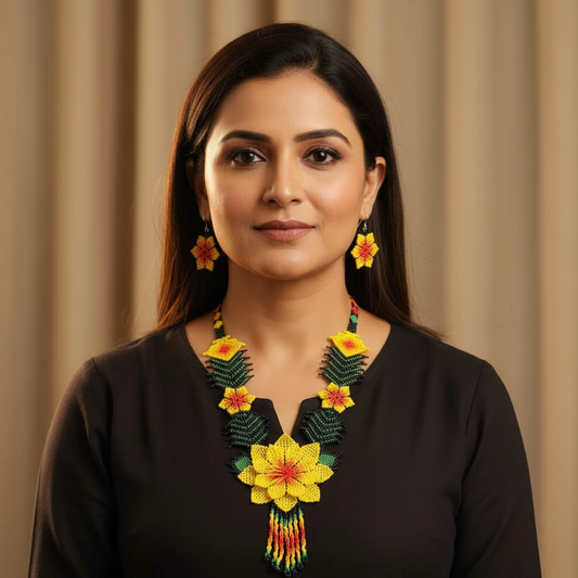 Haritha yellow floral bead necklace set