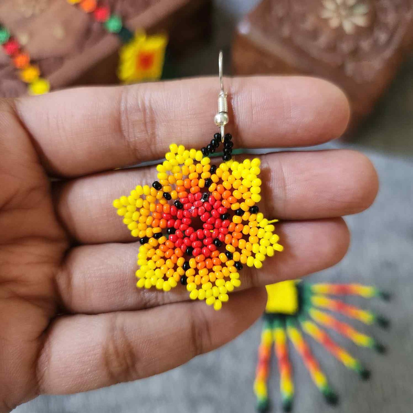 bead necklace flower necklace 3D necklace leaf green leaves haldi necklace set flower earrings yellow necklace