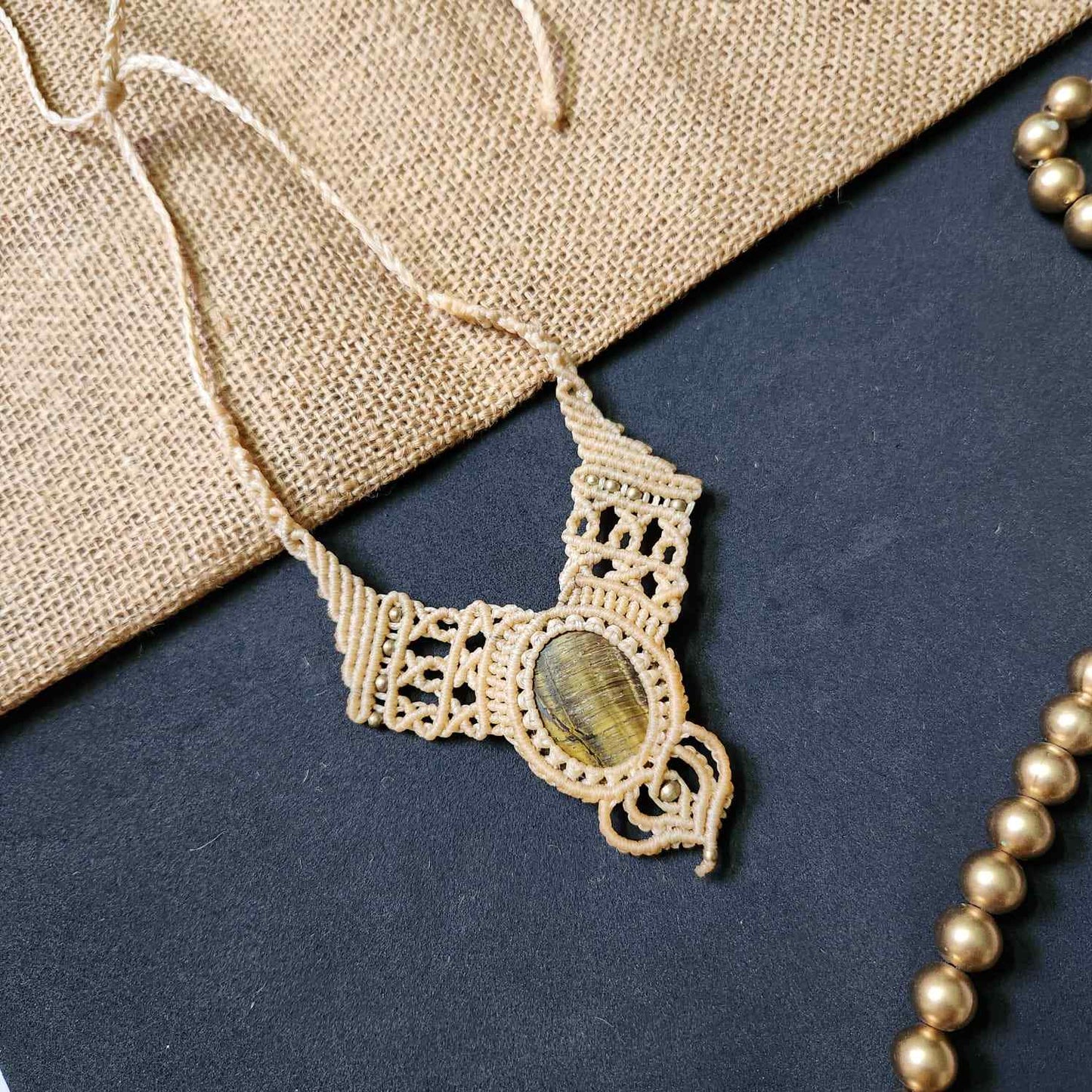 macrame necklace office wear necklace for work small statement necklace labradorite stone necklace bead necklace casual wear necklace for kurti saree