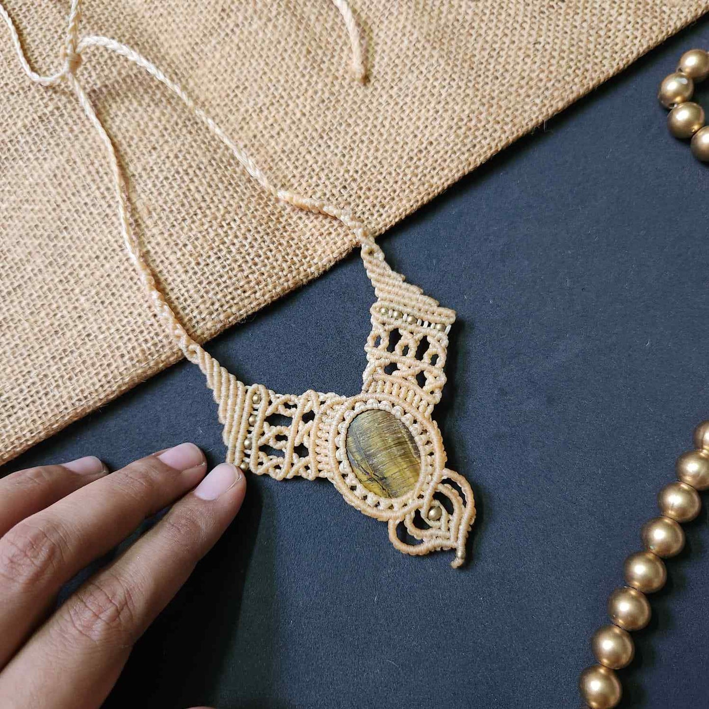 macrame necklace office wear necklace for work small statement necklace labradorite stone necklace bead necklace casual wear necklace for kurti saree