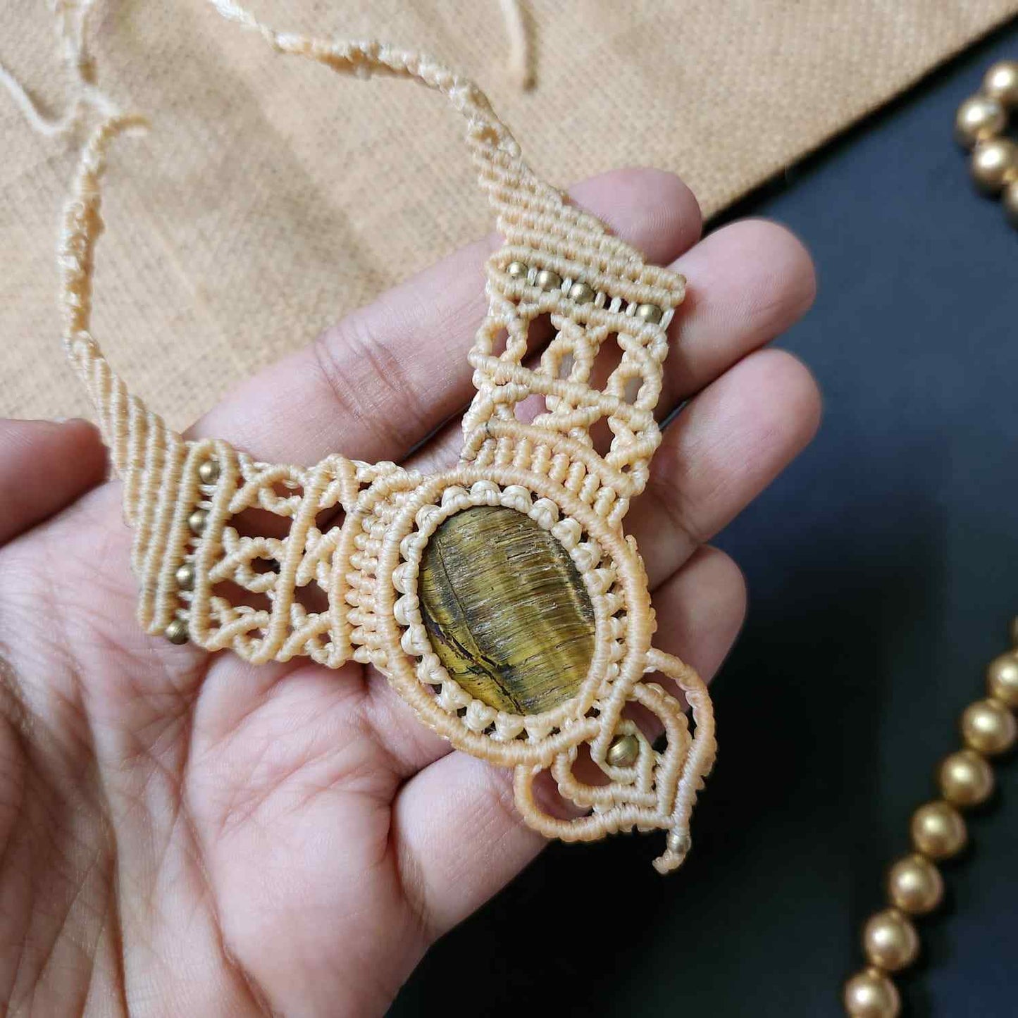 macrame necklace office wear necklace for work small statement necklace labradorite stone necklace bead necklace casual wear necklace for kurti saree