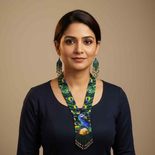 peacock necklace set partywear jewellery bead necklace earrings set dancing peacock jewellery dangler earrings wedding wear lightweight necklace set