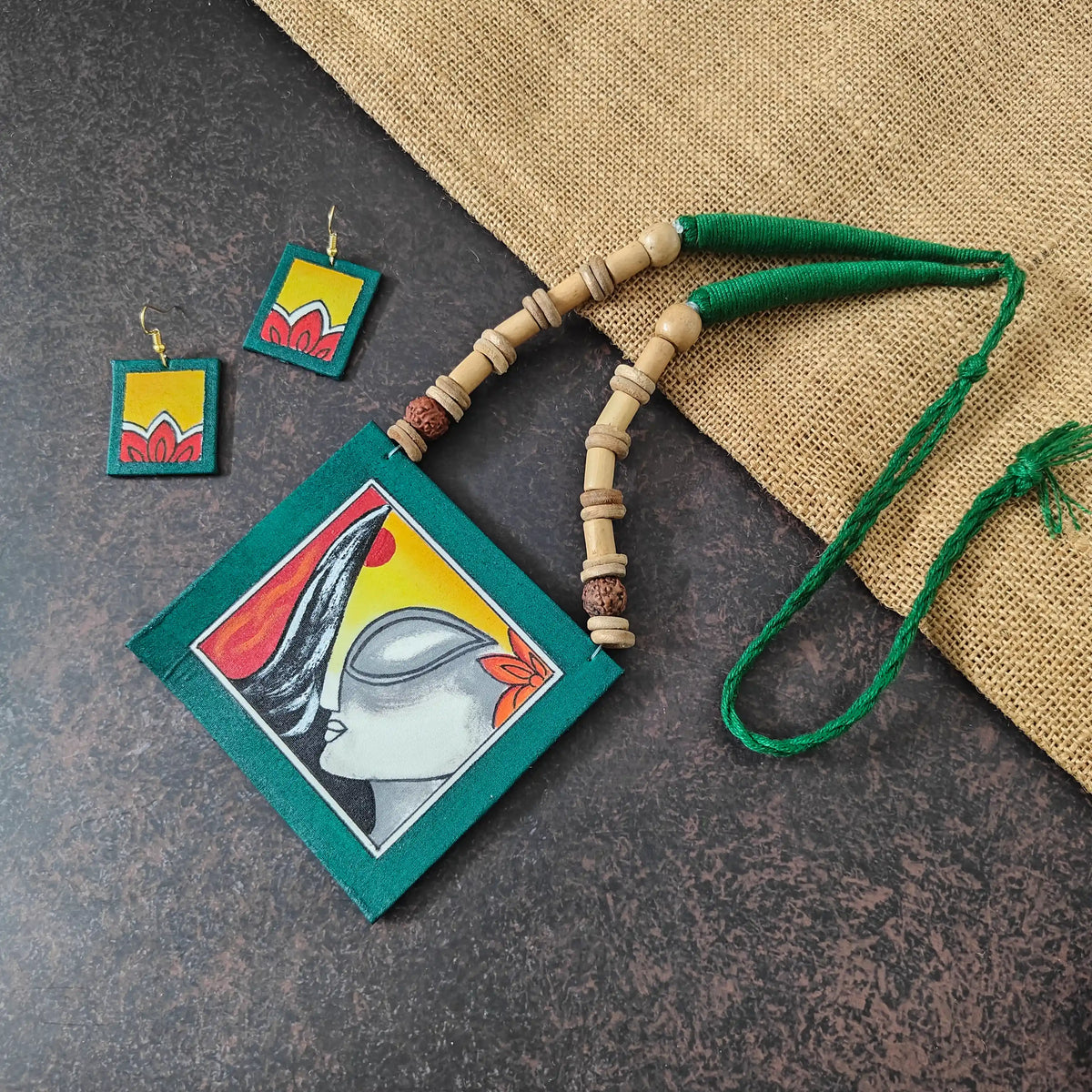 Kalavati green fabric necklace set