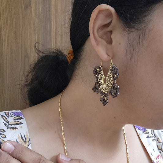 brass earrings gold earrings large danglers crystal bead earrings party wedding jewellery hoop earrings