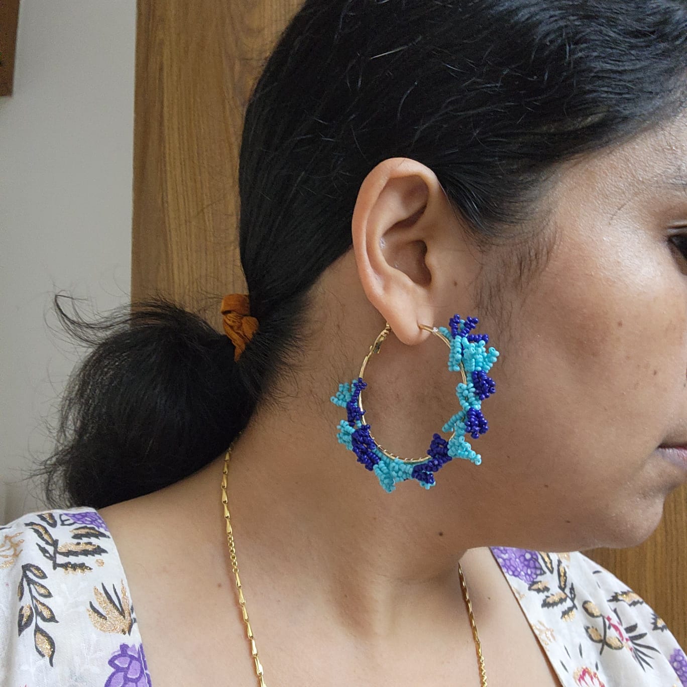 hoop earrings for party wear earrings in blue seed beads large earrings for causal wear saree lehenga wedding sangeet mehendi reception party earrings