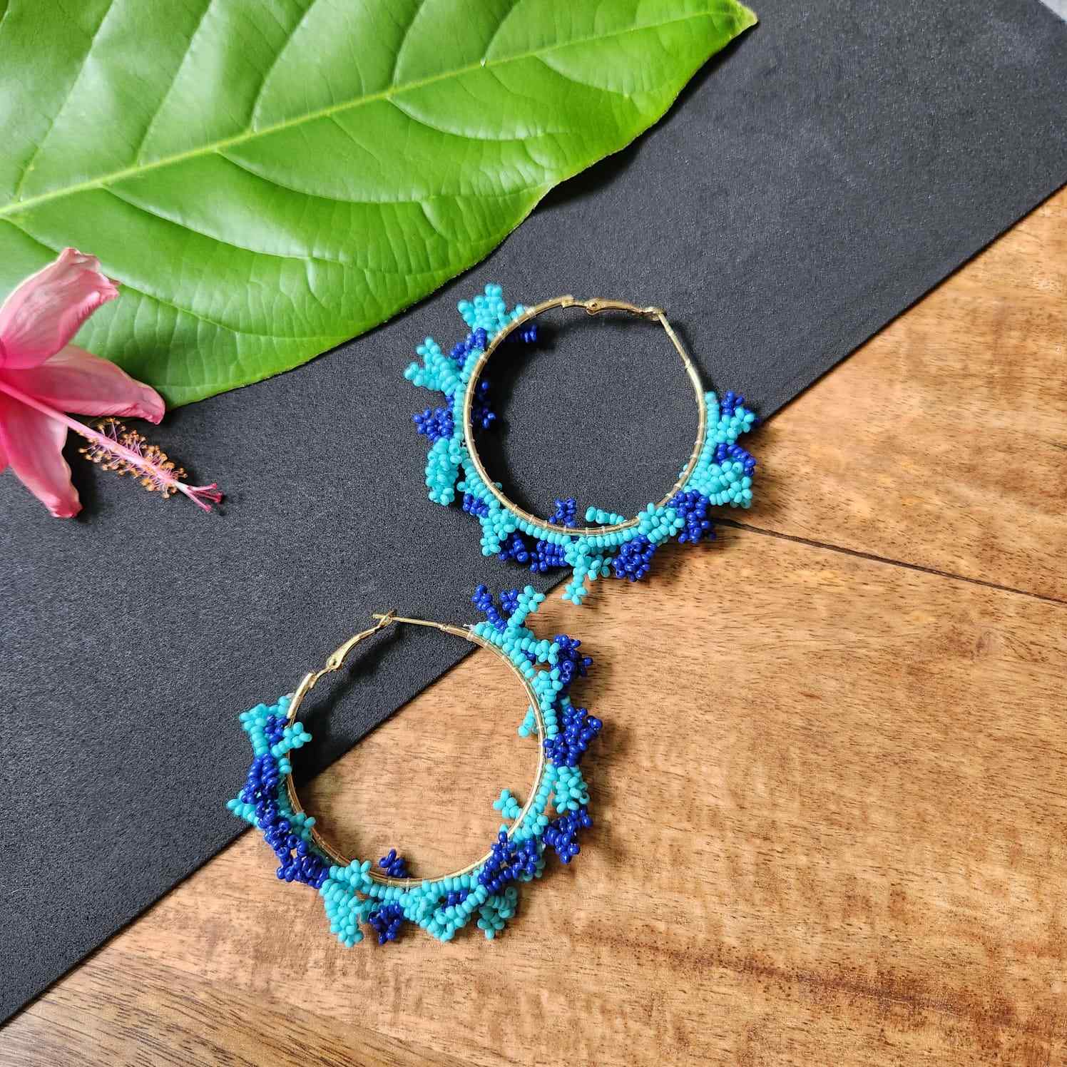 hoop earrings for party wear earrings in blue seed beads large earrings for causal wear saree lehenga wedding sangeet mehendi reception party earrings