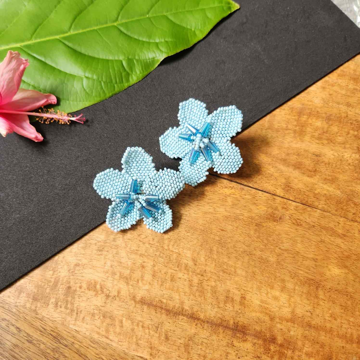floral earrings for party wear earrings in blue seed beads stud earrings large earrings for saree lehenga wedding sangeet mehendi reception party earrings