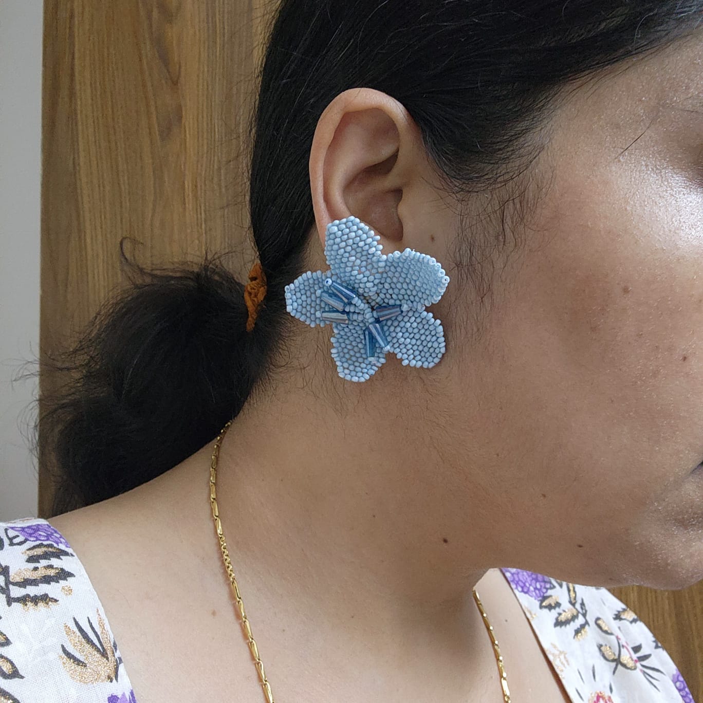 floral earrings for party wear earrings in blue seed beads stud earrings large earrings for saree lehenga wedding sangeet mehendi reception party earrings