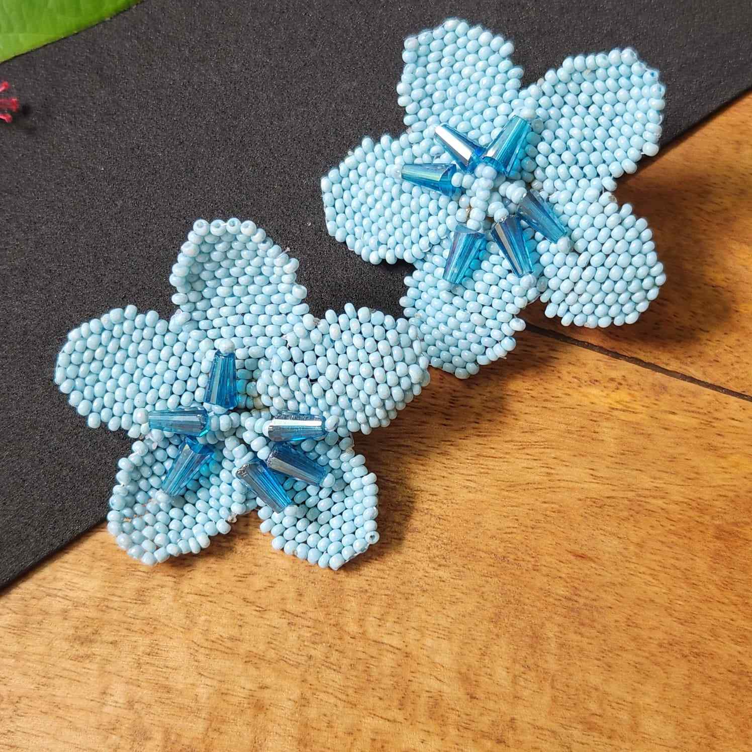 floral earrings for party wear earrings in blue seed beads stud earrings large earrings for saree lehenga wedding sangeet mehendi reception party earrings
