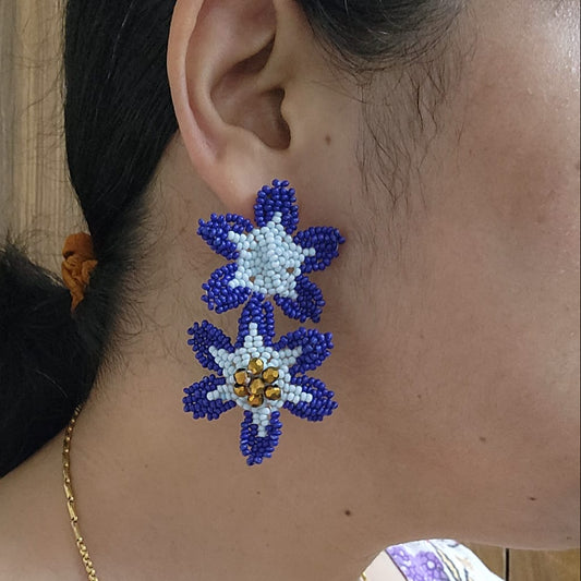 floral earrings for party wear earrings in blue seed beads stud earrings large earrings for saree lehenga wedding sangeet mehendi reception party earrings