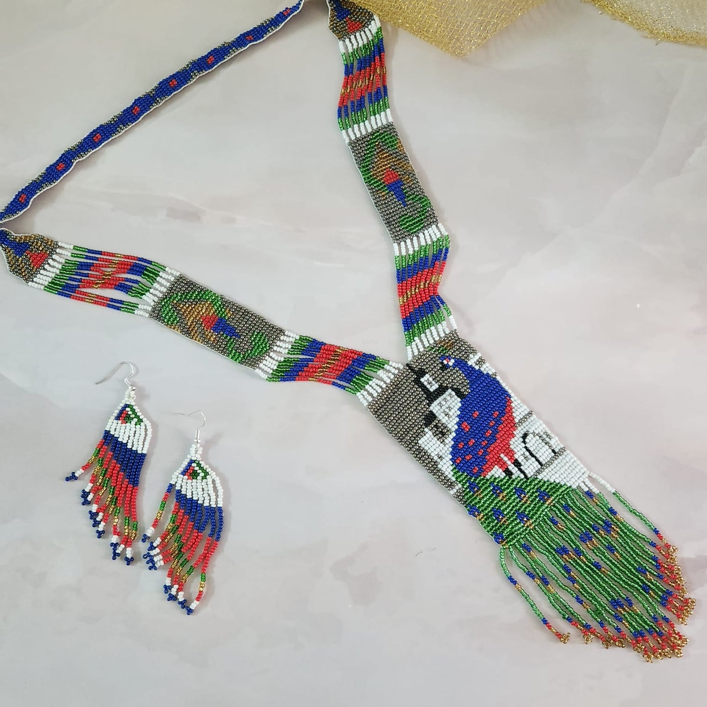 Mayil peacock beadloom necklace set