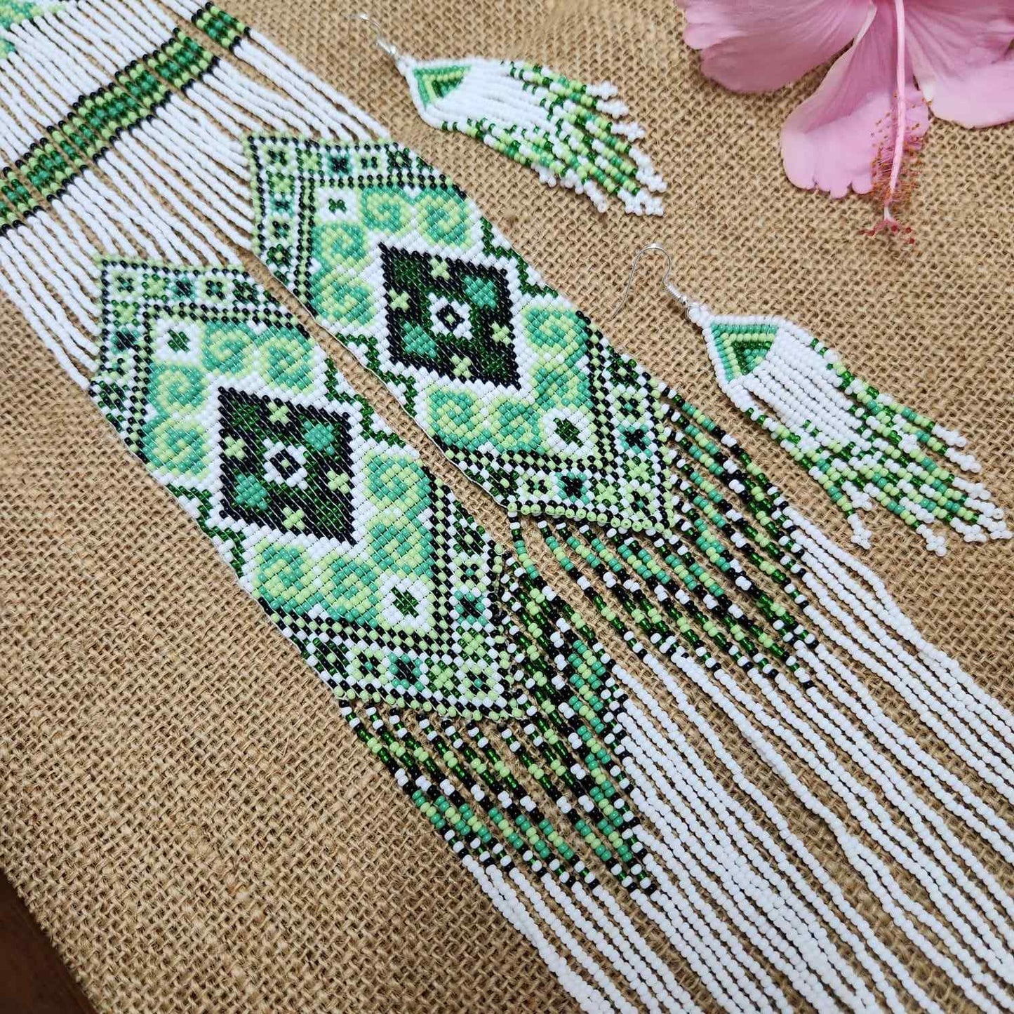 bead loom necklace long necklace layer necklace geometric design party necklace for saree formal wear statement necklace set