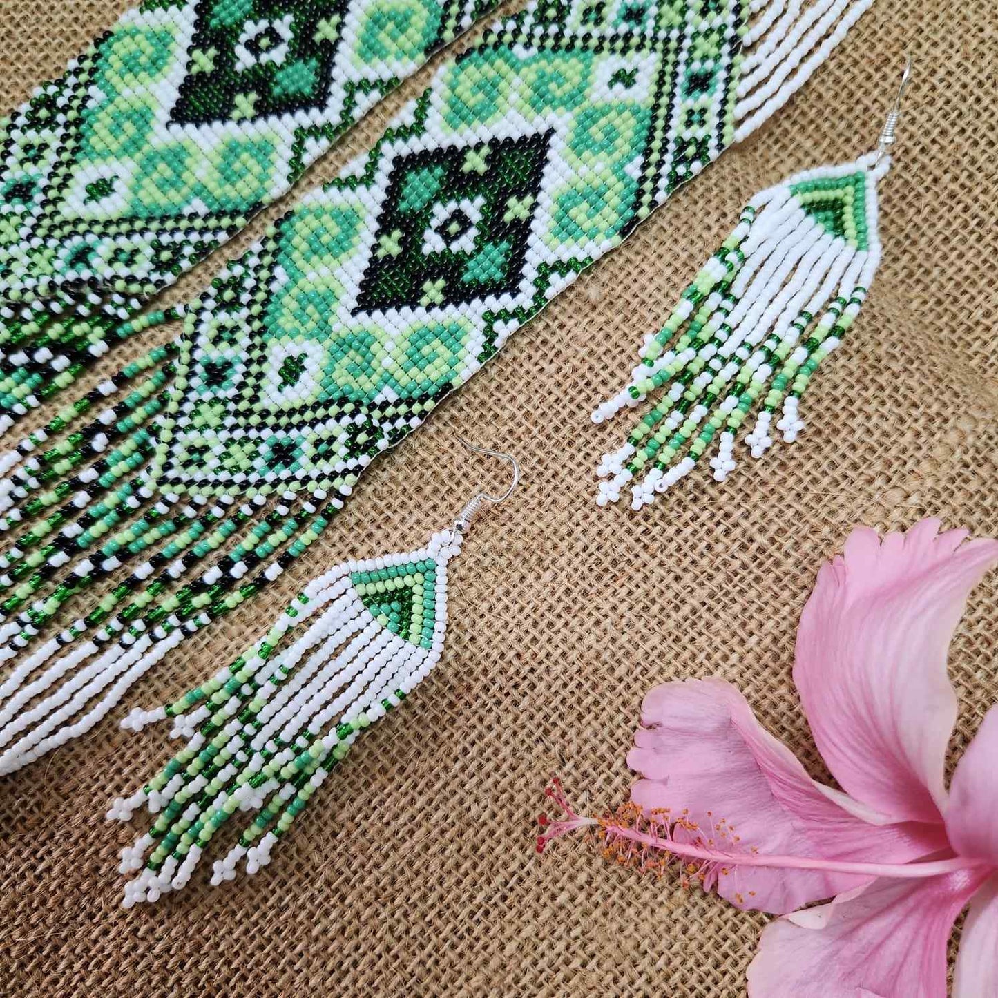 bead loom necklace long necklace layer necklace geometric design party necklace for saree formal wear statement necklace set