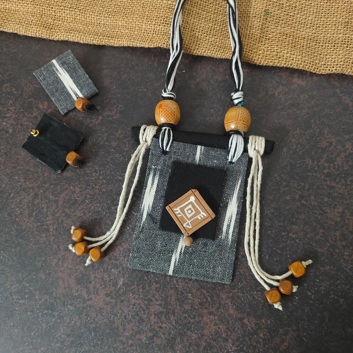 Mrinmayi grey fabric necklace set