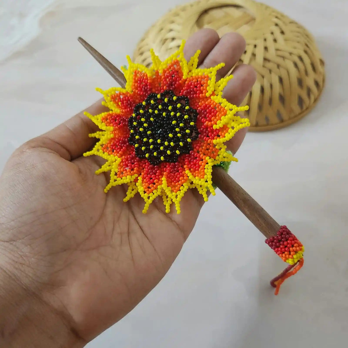 Murali Red Bead Floral Hair Clip