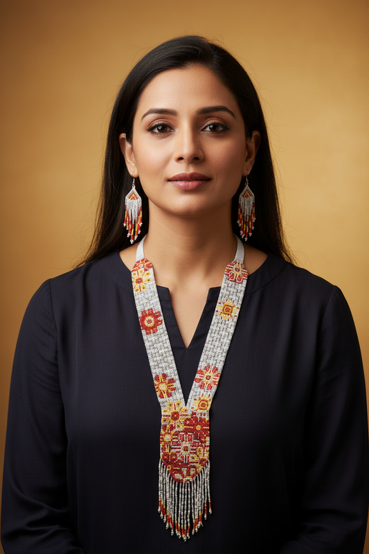 floral bead necklace party necklace jewellery earrings danglers long necklace set office wear jewellery for work