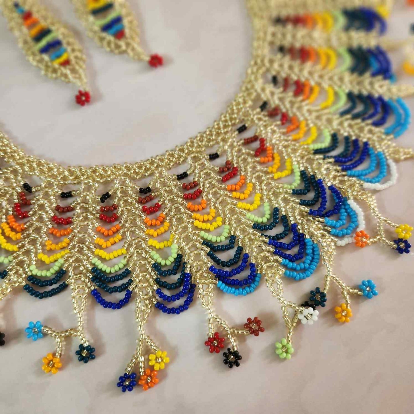 floral necklace multicoloured necklace rainbow necklace gold necklace set bracelet long earrings set bridal set haldi mehndi jewellery sangeet necklace reception jewellery
