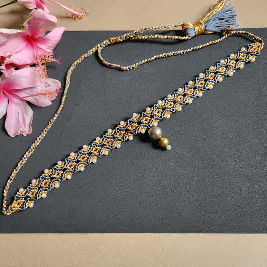macrame statement choker necklace gold grey pearl necklace office wear jewellery metal free skin friendly necklace
