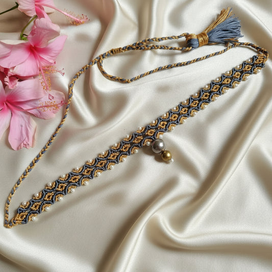 macrame statement choker necklace gold grey pearl necklace office wear jewellery metal free skin friendly necklace