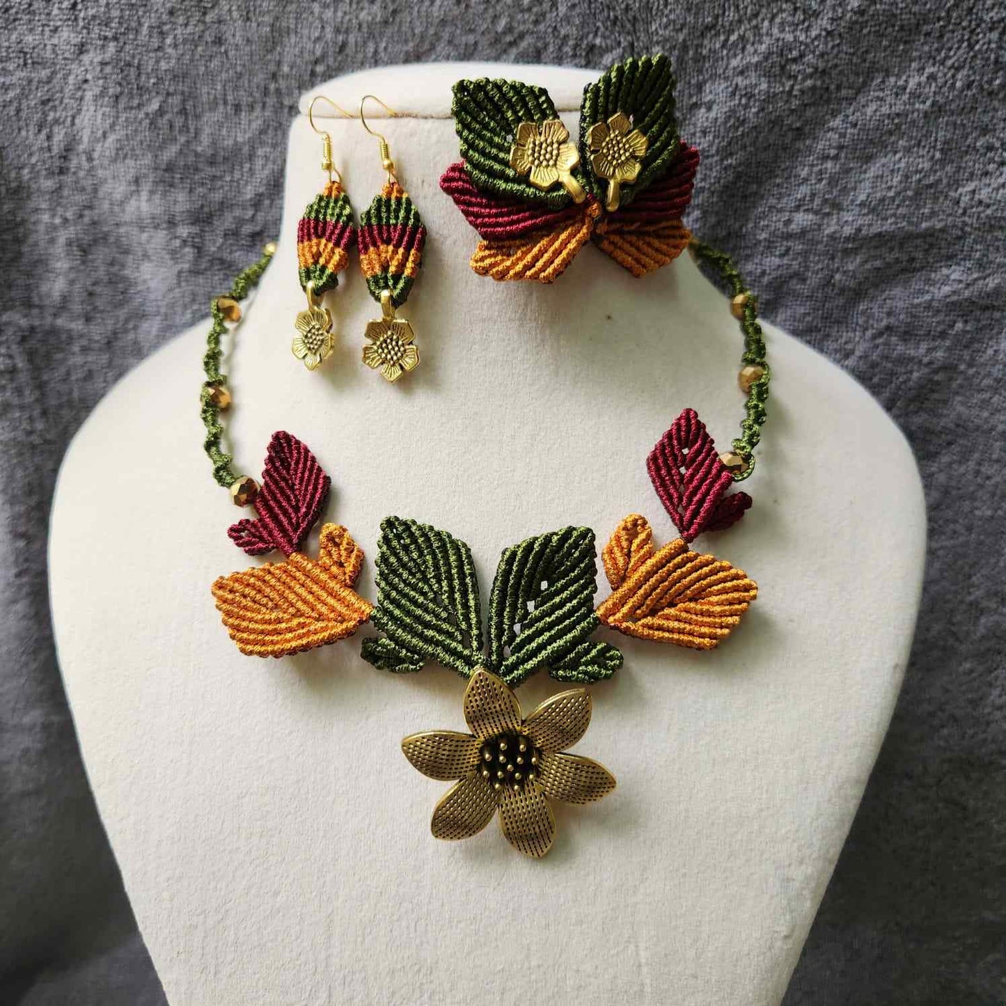 flower and leaves statement necklace and earrings set for women party wear necklace set floral necklace earrings for office formal