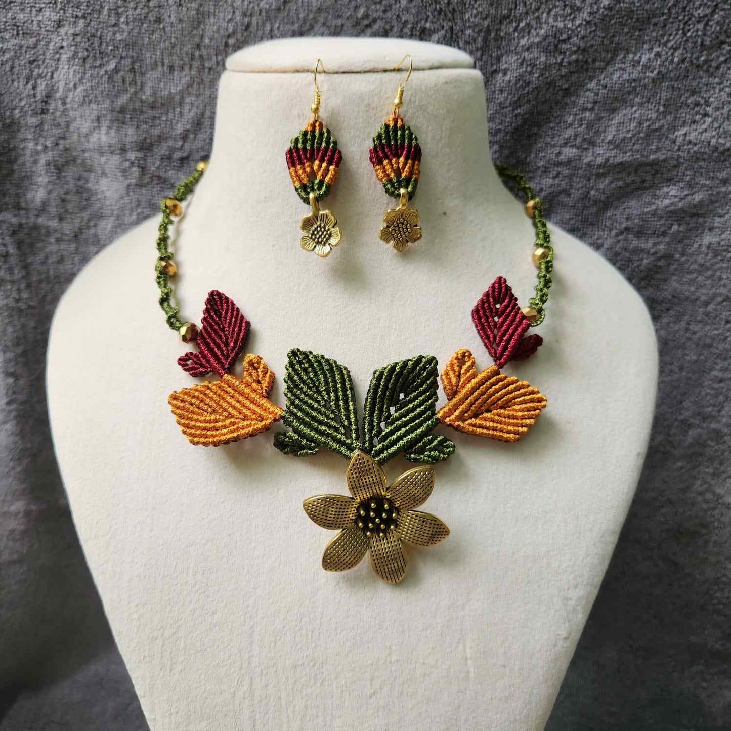 flower and leaves statement necklace and earrings set for women party wear necklace set floral necklace earrings for office formal
